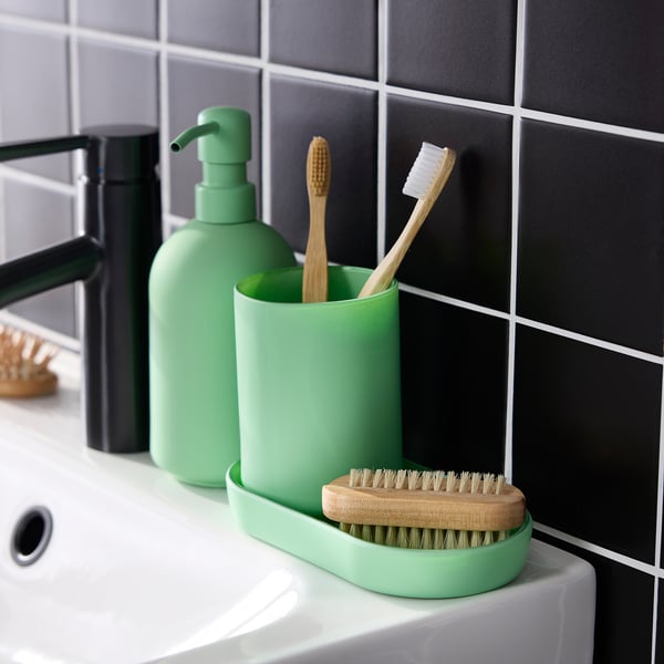 GANSJÖN 3-piece bathroom set, light green