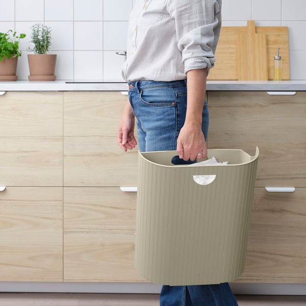 GÅRDSBUTIK bin with lid, grey-beige, 21 l