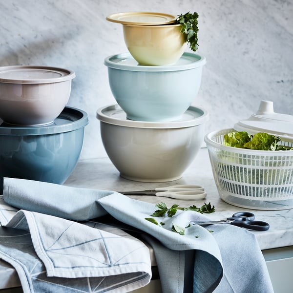 GARNITYREN bowl with lid, set of 5, mixed colours