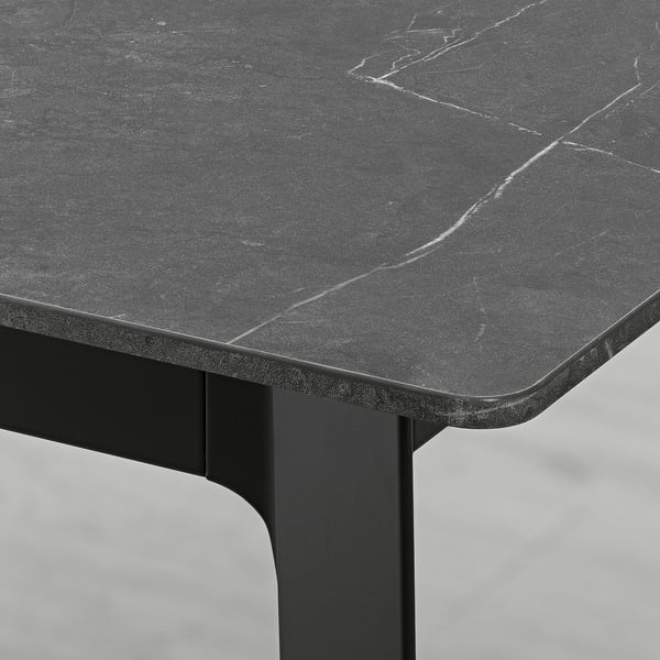 GILLANDA extendable table, black/marble effect black, 180/240x100 cm