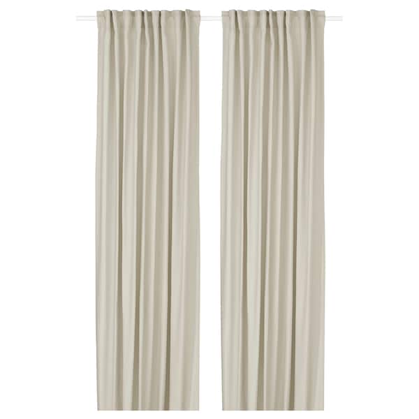 GINSTMOTT curtains, 1 pair, beige/with heading tape, 145x300 cm