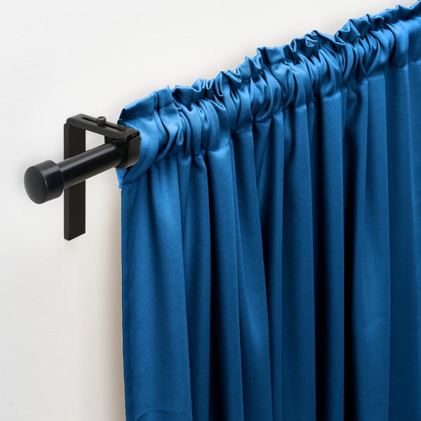 GINSTMOTT curtains, 1 pair, dark blue/with heading tape, 145x300 cm
