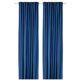 GINSTMOTT curtains, 1 pair, dark blue/with heading tape, 145x300 cm