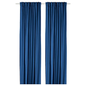 GINSTMOTT curtains, 1 pair, dark blue/with heading tape, 145x300 cm