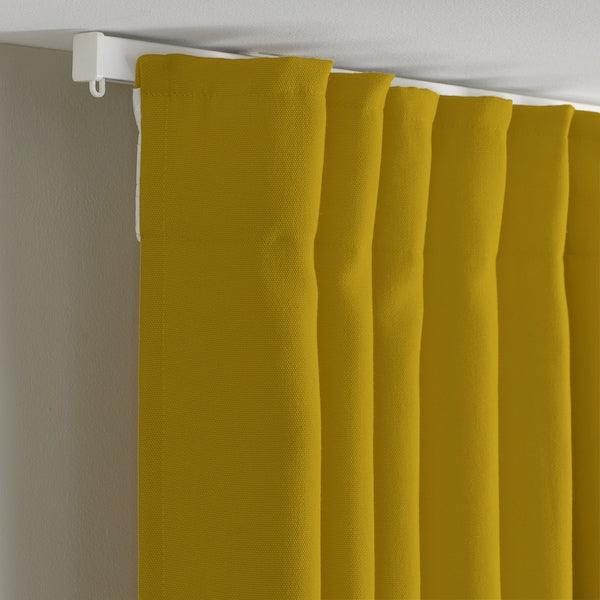 GINSTMOTT curtains, 1 pair, yellow/with heading tape, 145x300 cm