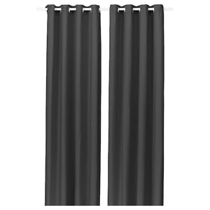 GINSTMOTT curtains, 1 pair, dark grey/with eyelets, 145x300 cm