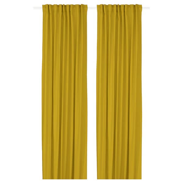 GINSTMOTT curtains, 1 pair, yellow/with heading tape, 145x300 cm