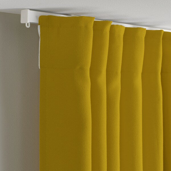 GINSTMOTT curtains, 1 pair, yellow/with heading tape, 145x300 cm