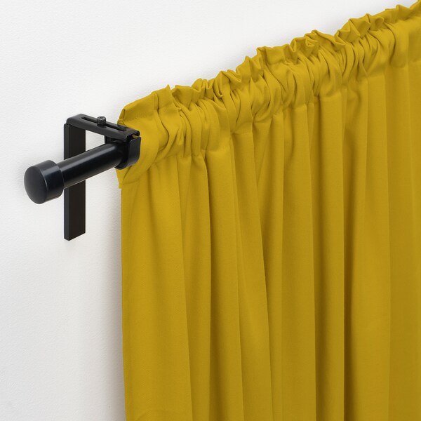 GINSTMOTT curtains, 1 pair, yellow/with heading tape, 145x300 cm