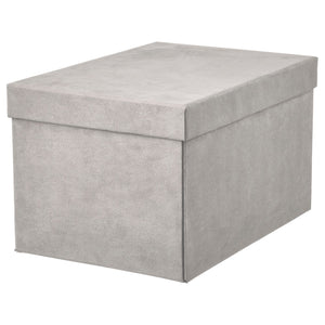 GJÄTTA storage box with lid, velvet light grey, 18x25x15 cm