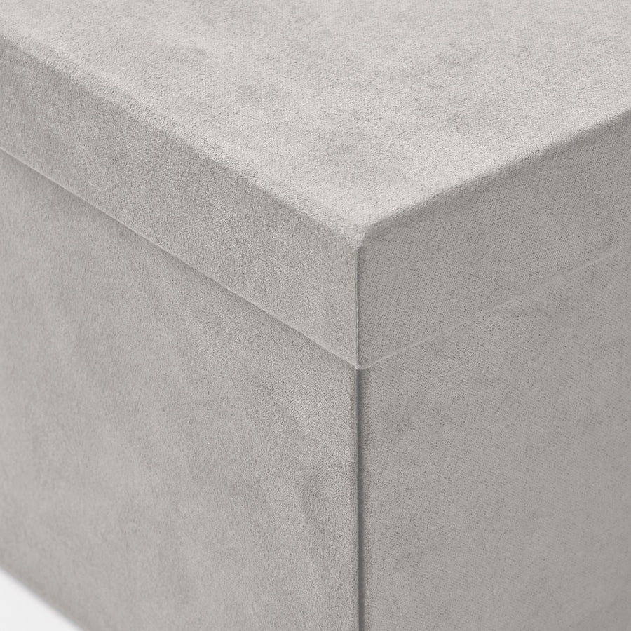 GJÄTTA storage box with lid, velvet light grey, 18x25x15 cm
