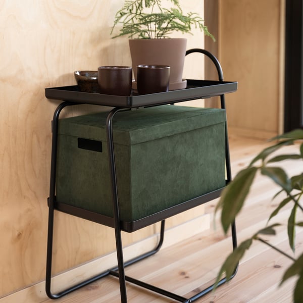 GJÄTTA storage box with lid, velvet dark green, 25x35x20 cm