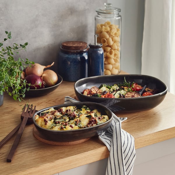 GLADELIG oven dish, set of 2, dark grey