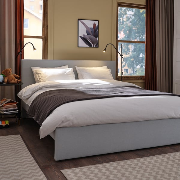 GLADSTAD upholstered bed frame, Kabusa light grey, 140x200 cm