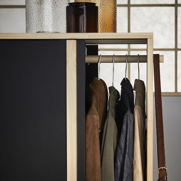 Ikea GLAMBERGET - Wardrobe with 3 sliding doors, pine/black, 117x63x150 cm