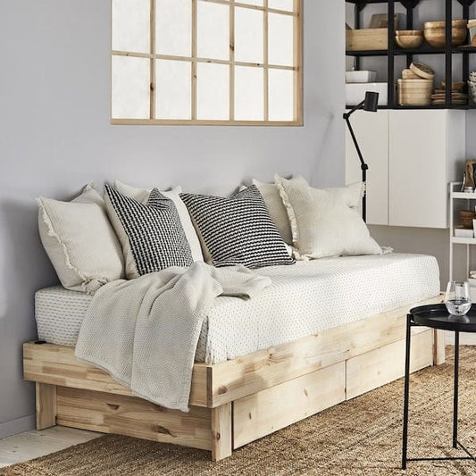 Ikea GLAMBERGET - Bed allung/contenit/2 mattresses, pine/Åfjäll rigid,80x200 cm
