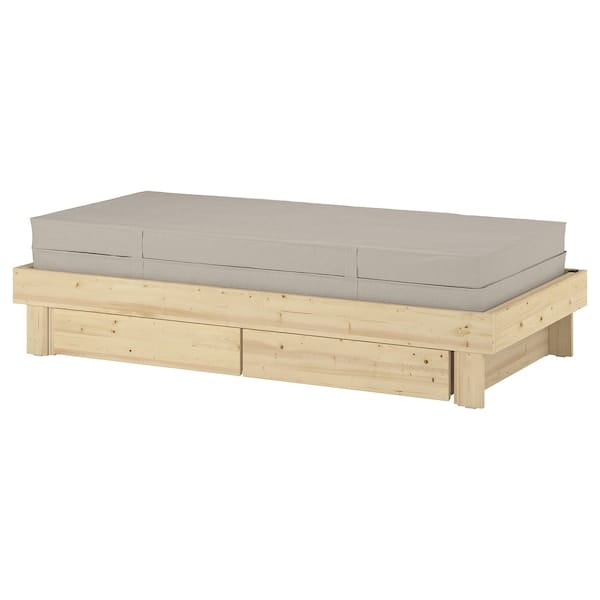Ikea GLAMBERGET - Bed stretch/contenit/2 mattresses, pine/Vannareid extra rigid,80x200 cm