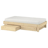 GLAMBERGET bed frame with storage and mattress, pine/Åkrehamn medium firm, 90x200 cm