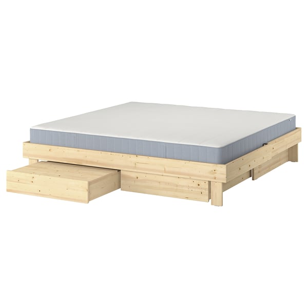 GLAMBERGET bed frame with storage and mattress, pine/Vesteröy extra firm, 160x200 cm