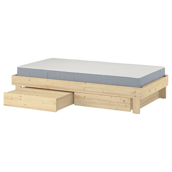 GLAMBERGET bed frame with storage and mattress, pine/Vesteröy firm, 90x200 cm