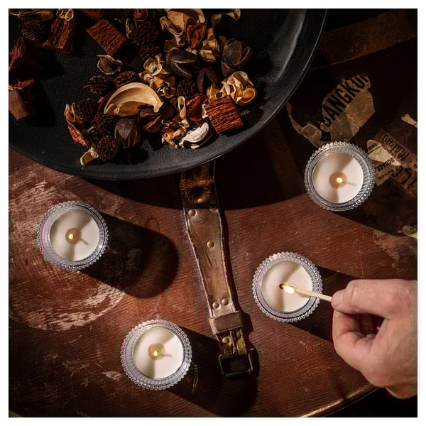 GLANSLIND scented tealight, smoky vanilla/light beige, 3.8 cm, 30 pack