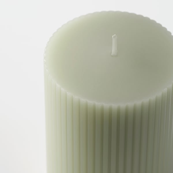 GLASBJÖRK unscented pillar candle, light grey-beige, 30 h
