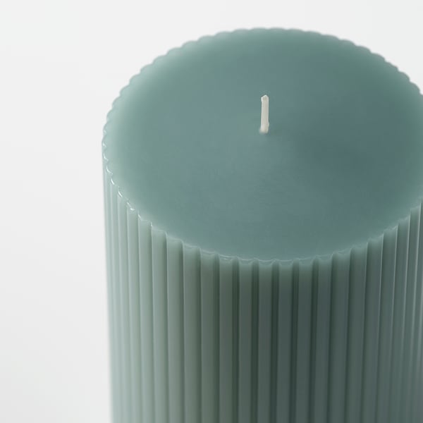 GLASBJÖRK unscented pillar candle, light grey-green, 30 h