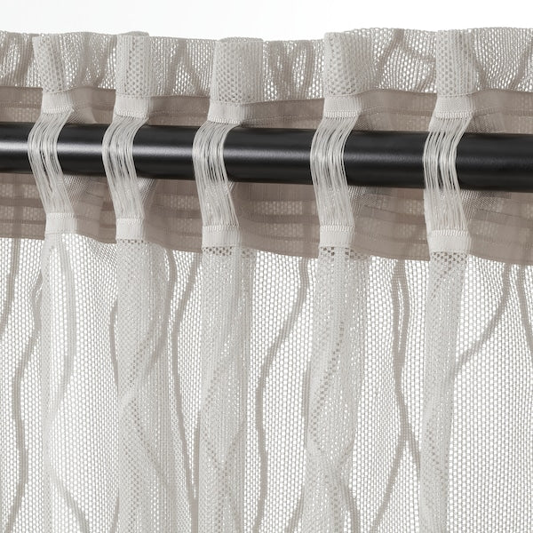 GLESGRÖE sheer curtains, 1 pair, grey/with heading tape, 145x300 cm