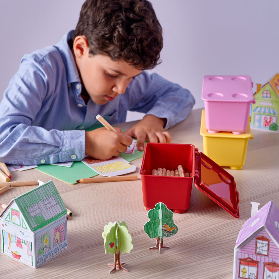 GLIS box with lid, red pink/yellow, 17x10 cm, 3 pack