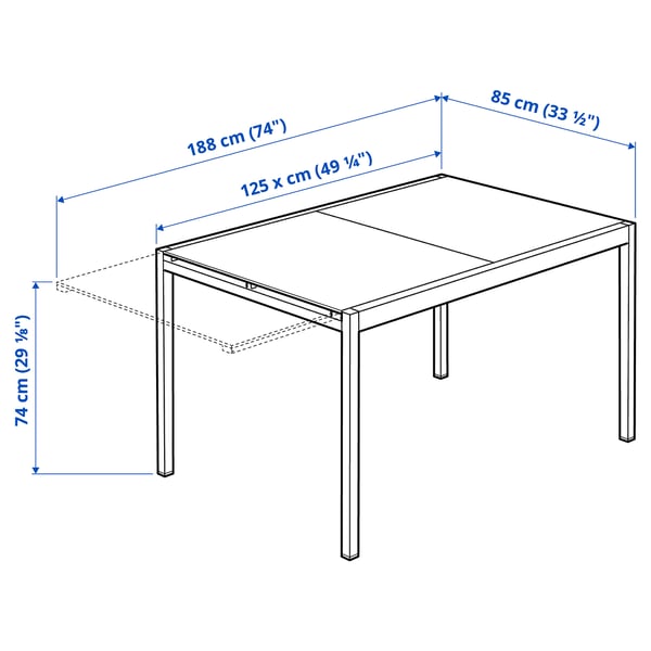 GLIVARP extendable table, transparent/chrome-plated, 188x85 cm