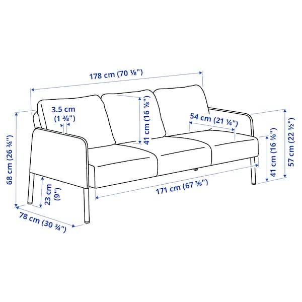 GLOSTAD 3-seat sofa, Knisa dark grey, 171x68x78 cm