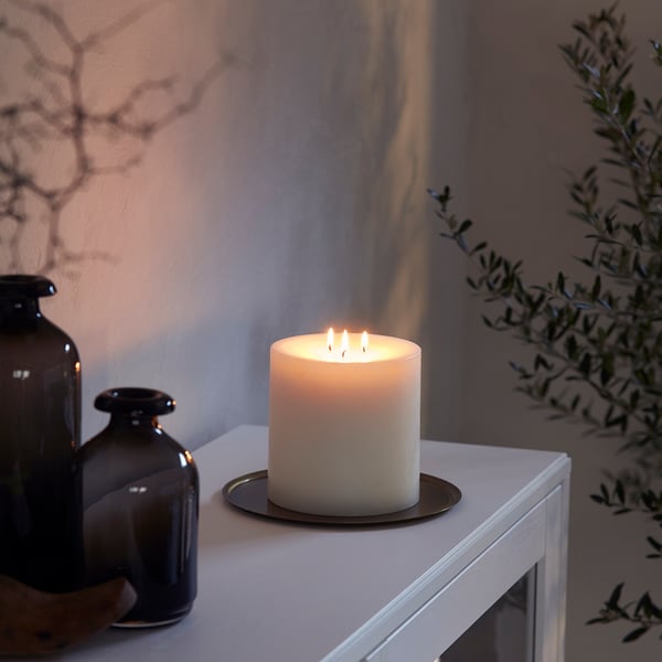 GRÄNSSKOG unscented block candle, 3 wicks, Duration: 50 hDiameter: 14 cmHeight: 14 cm