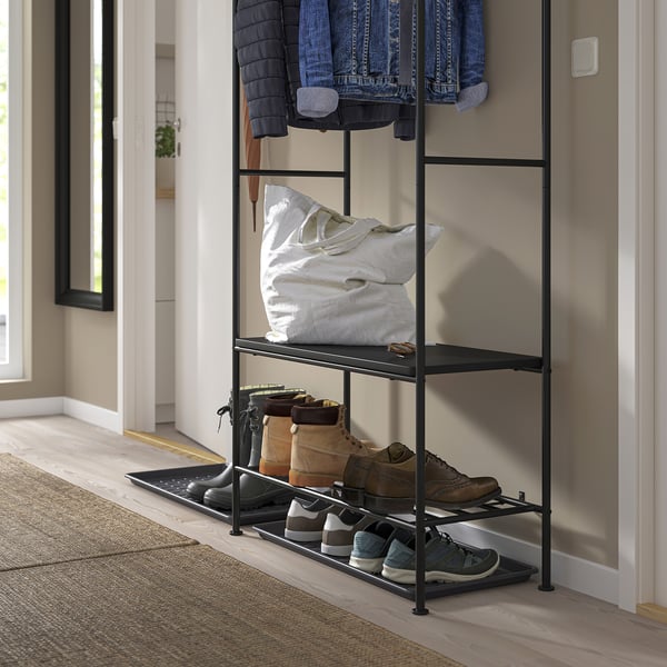 GRÅFJÄLLET clothes rack with shoe storage, anthracite, 90x36x175 cm