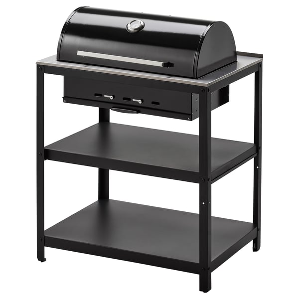 GRILLSKÄR charcoal barbecue, black/stainless steel outdoor, 86x61 cm