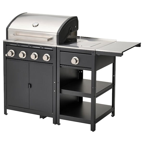 Ikea GRILLSKÄR - Gas barbecue/burner side/table, stainless steel/outdoor, 126/150x61 cm