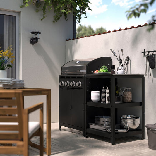 GRILLSKÄR gas barbecue w kitchen island, stainless steel/outdoor, 133x61 cm