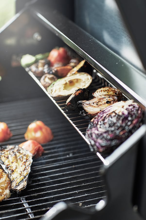 GRILLSKÄR gas barbecue w side table, stainless steel/outdoor, 79/103x61 cm