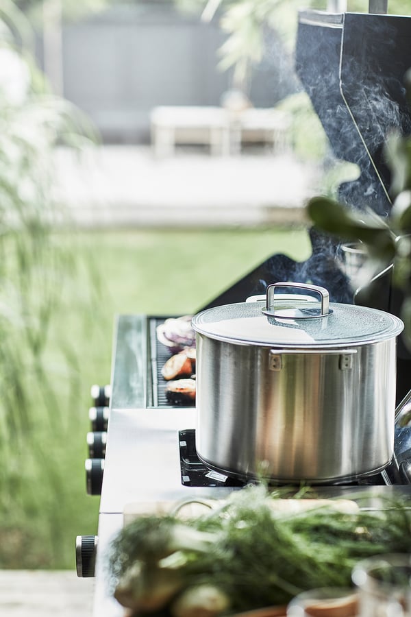 GRILLSKÄR side burner, black/stainless steel outdoor, 48x61 cm