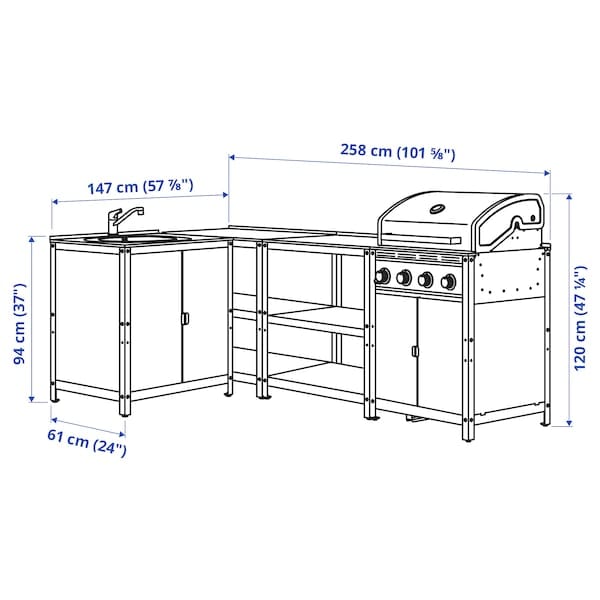 Ikea GRILLSKÄR - Outdoor kitchen, stainless steel, 244x147 cm