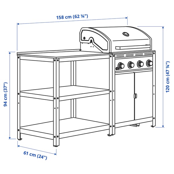 GRILLSKÄR outdoor kitchen, stainless steel, 158x61 cm