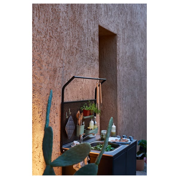 GRILLSKÄR kitchen island w back panel, with doors stainless steel/outdoor, 86x61x176 cm