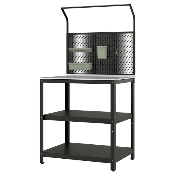 GRILLSKÄR kitchen island w back panel, stainless steel/outdoor, 86x61x176 cm