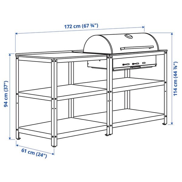 Ikea GRILLSKÄR - Kitchen with charcoal bbq, outdoor, stainless steel