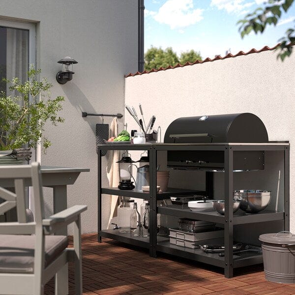 Ikea GRILLSKÄR - Kitchen with charcoal bbq, outdoor, stainless steel
