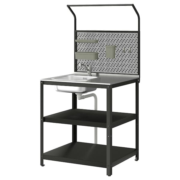 Ikea GRILLSKÄR - Sink cabinet/back panel, stainless steel/outdoor, 86x61x176 cm