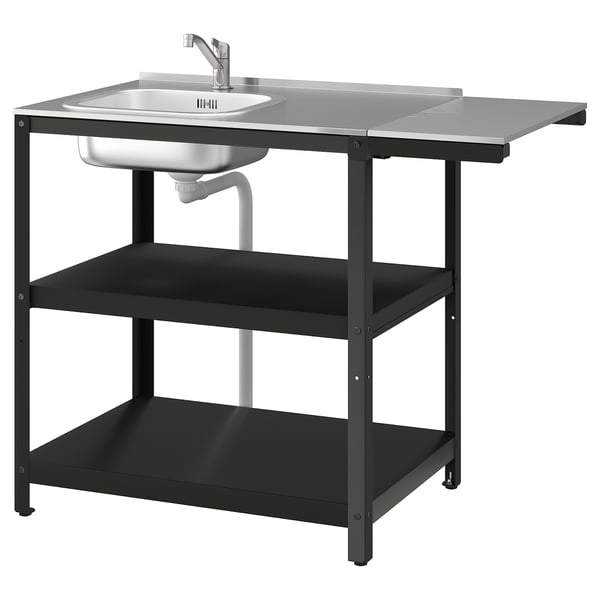 GRILLSKÄR sink unit w side table, stainless steel/outdoor, 93/116x61 cm