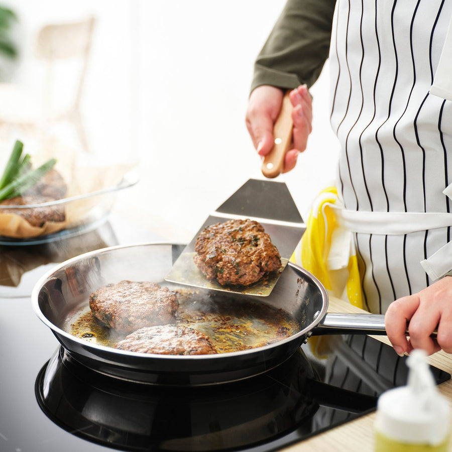 GRILLTIDER hamburger turner, stainless steel/beech, 30x12 cm