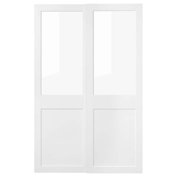 GRIMO pair of sliding doors, glass/white, 150x236 cm