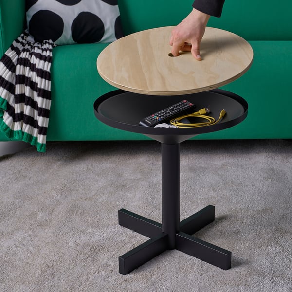 GRIMSARBO side table, pine plywood/black, 40 cm