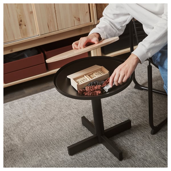GRIMSARBO side table, pine plywood/black, 40 cm